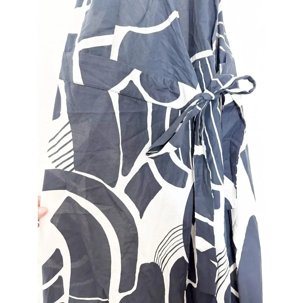 Zara The Nicole Printed Halter Wrap Navy/White Midi Dress Size Large Open Back - Picture 8 of 12